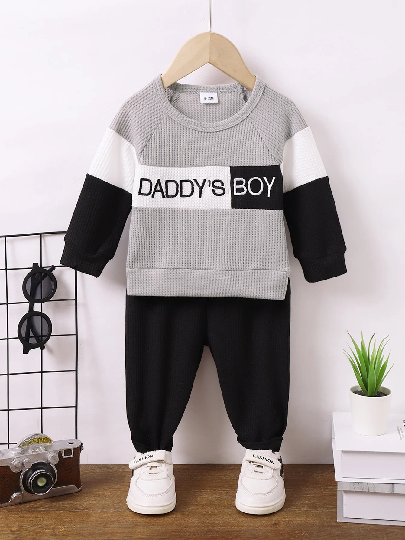 Boy Fashion Color Block Long Sleeve Top+Pant Spring and Autumn Clothing Outfits for Toddler Boy 1-4 Years