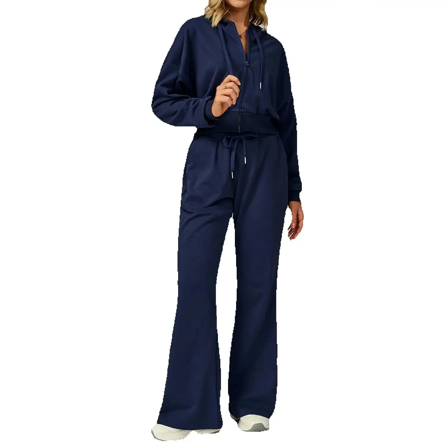 2 Pieces New Winter Zipper Sports Suit Hooded Casual Loose Sweatshirt Long Sleeved Outdoor Running Suit Sportswear for Women
