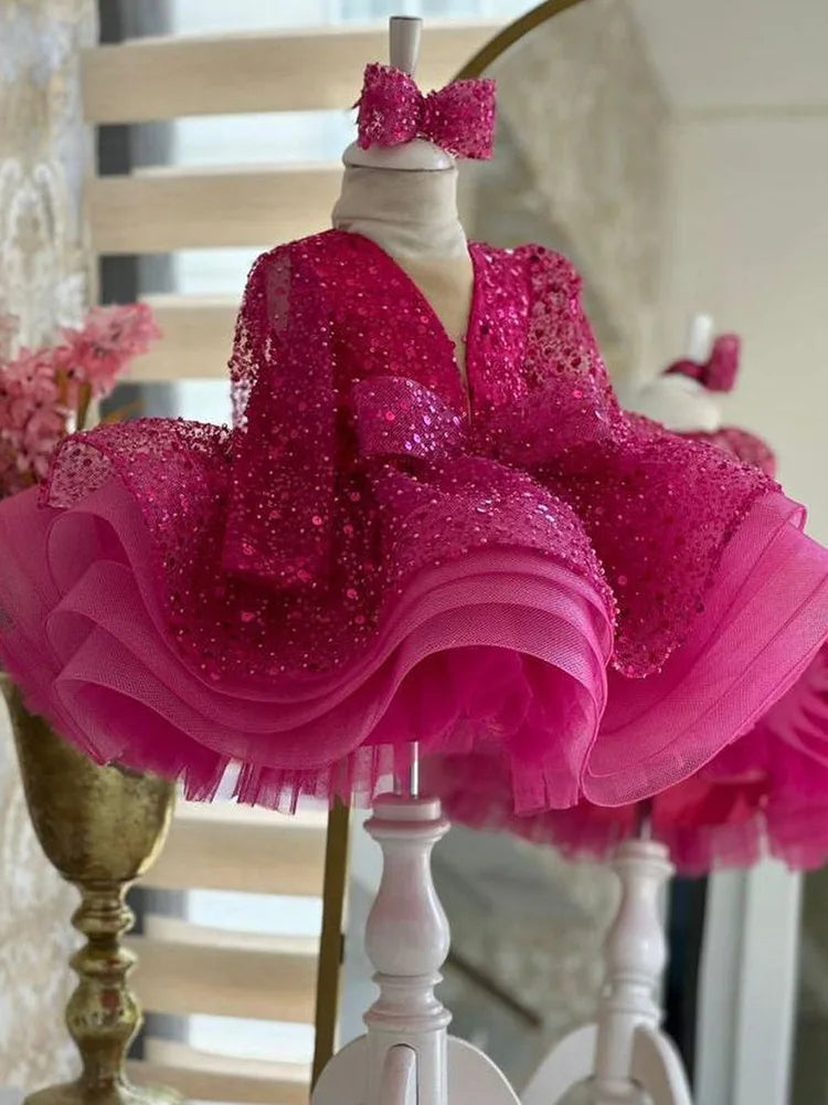 Elegant Socialite Girl Dress Sequin Birthday Dance Party Gorgeous Dress Graduation Banquet Evening Dress Girls Clothing Dresses