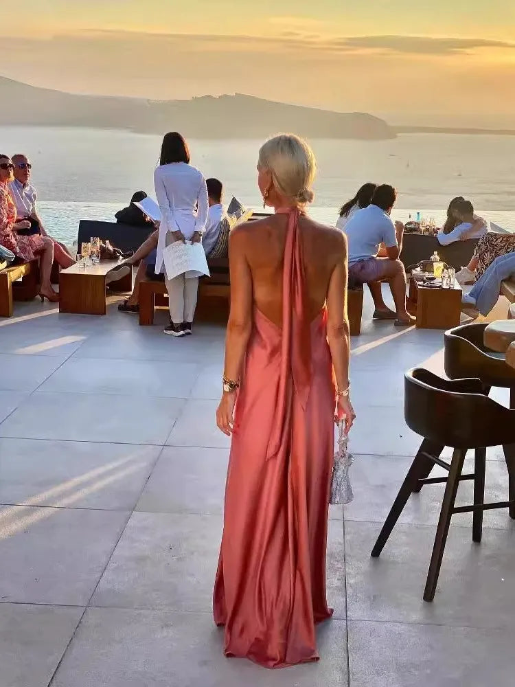 Sunset Whispers Satin Swing Maxi Dress