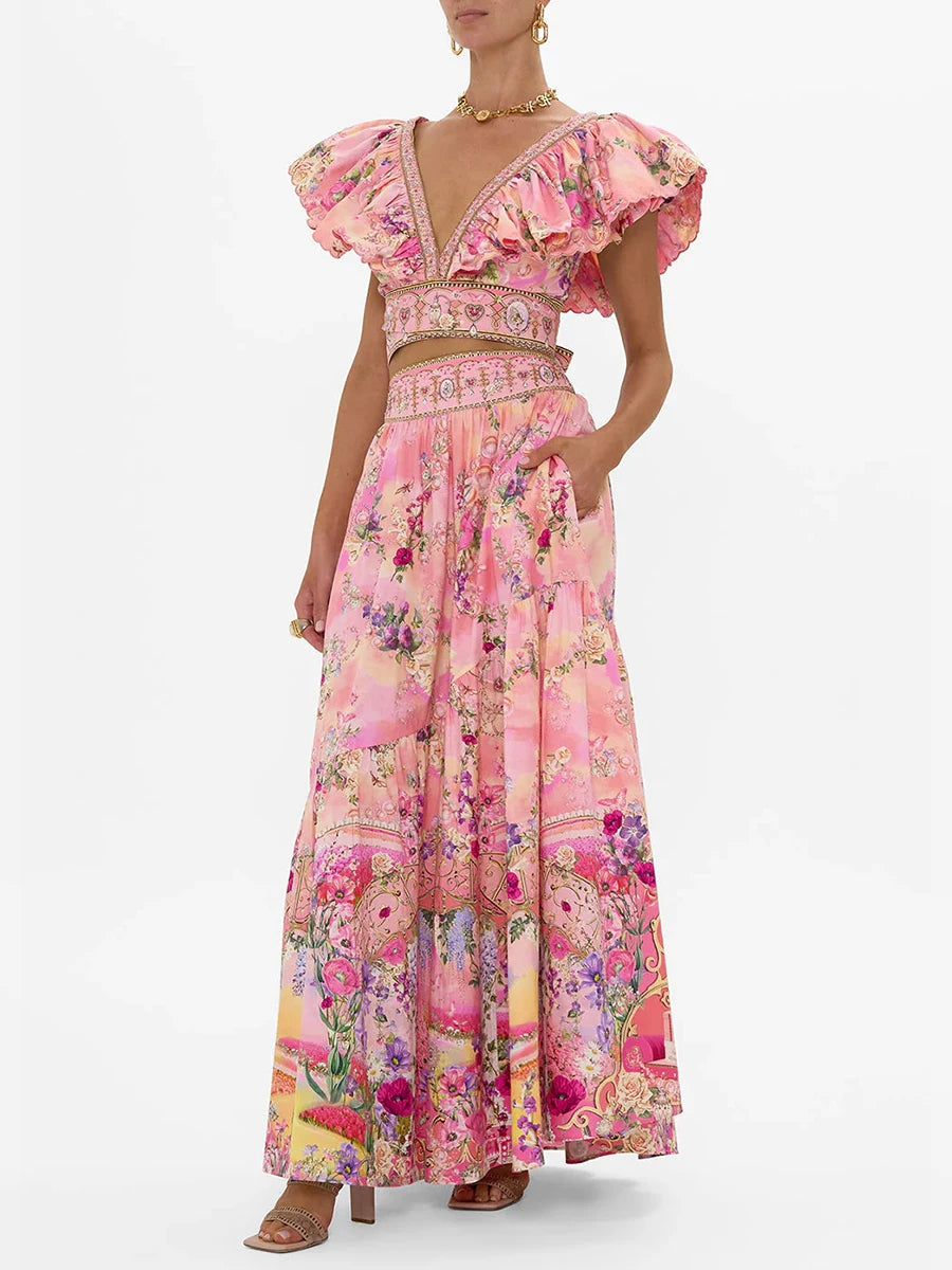 Seaside Grace Ruffle Top & Pleated Skirt Set