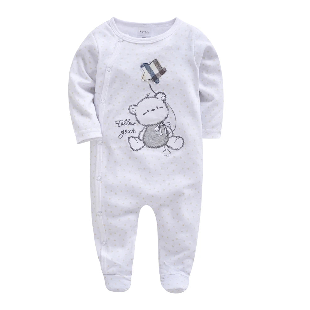 KAVKAS Baby Boys Clothing Cotton Cartoon Printing Kids Rompers Knit Newborn Overalls Orange Pajamas Baby Jumpsuit