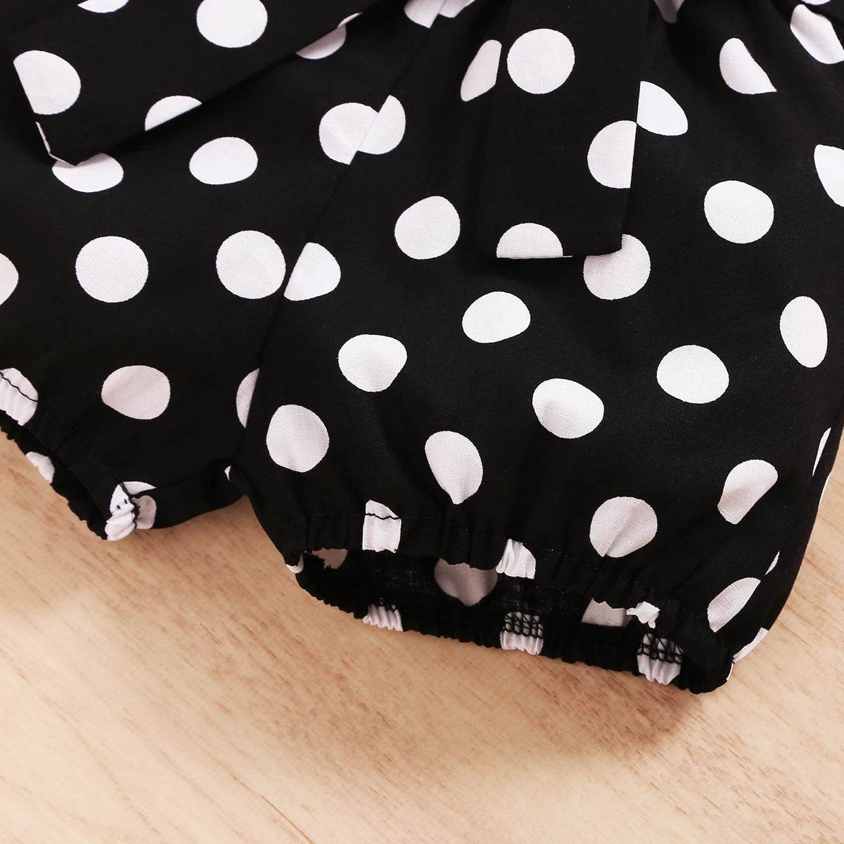 Baby Girl Set Black Short Sleeve Bodysuit+Polka Dot Shorts+Headband Toddler Girl