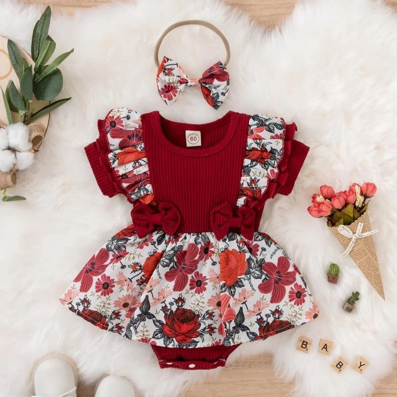 Baby Girl Dress With Bowknot Striped Jumpsuit Cotton Dress For Newborn Floral Clothes Baby Crawling Clothes