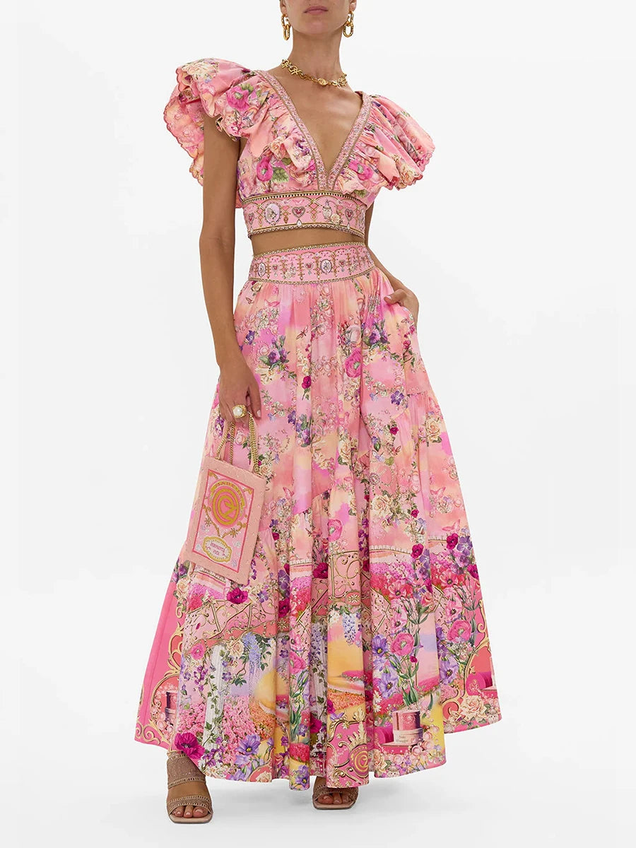 Seaside Grace Ruffle Top & Pleated Skirt Set