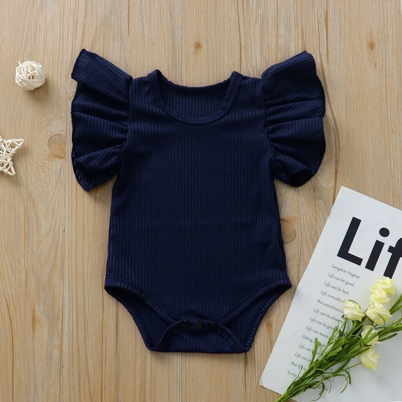 Baby Girls Bodysuit Infant Large Ruffled Sleeve One Piece Cute Baby Clothing Toddler Solid Color Jumpsuit