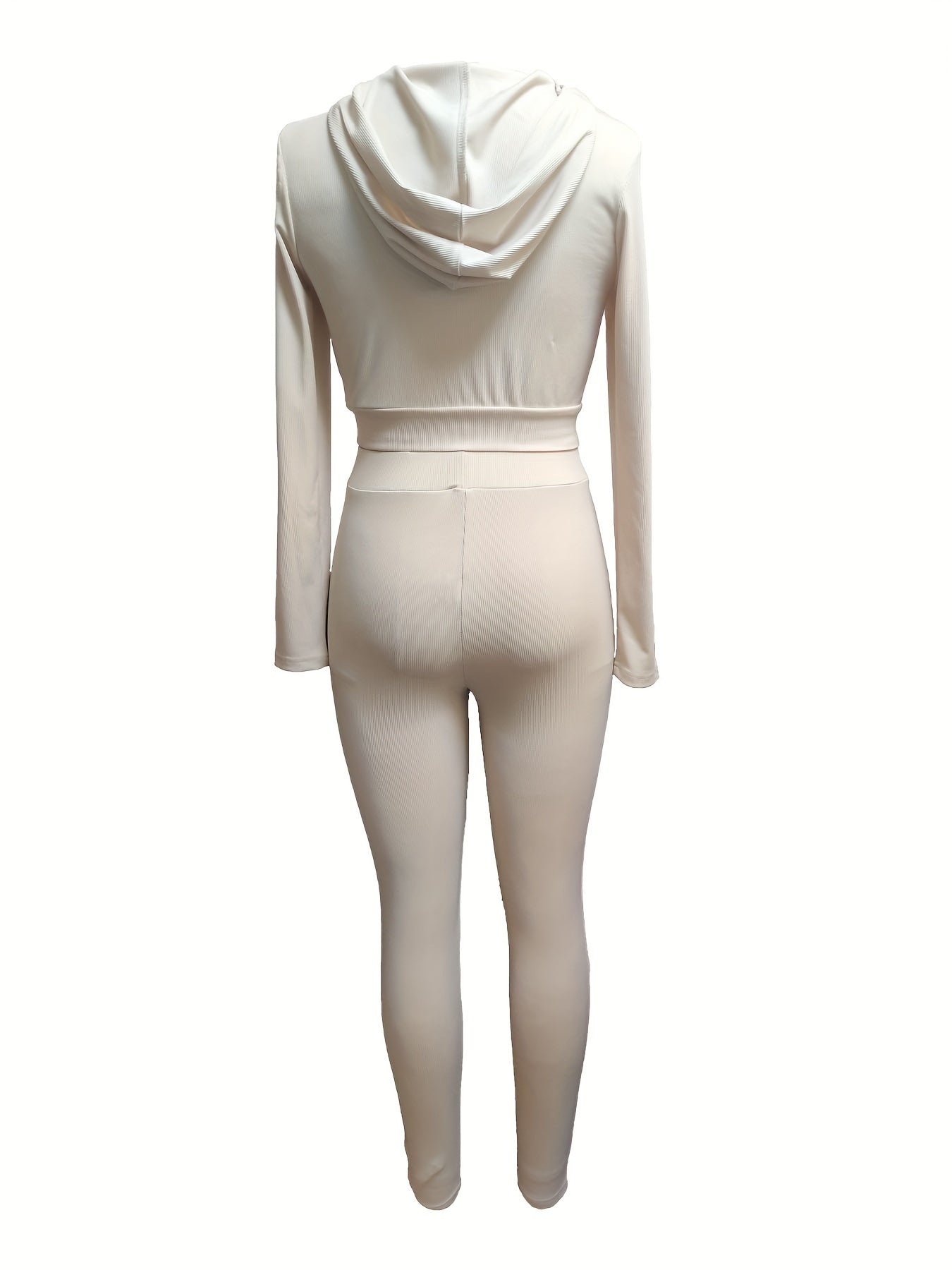 Women's Casual Hoodie & Jogger Set - Solid Color, Zip-Up, Stretchy Polyester Blend, Machine Washable