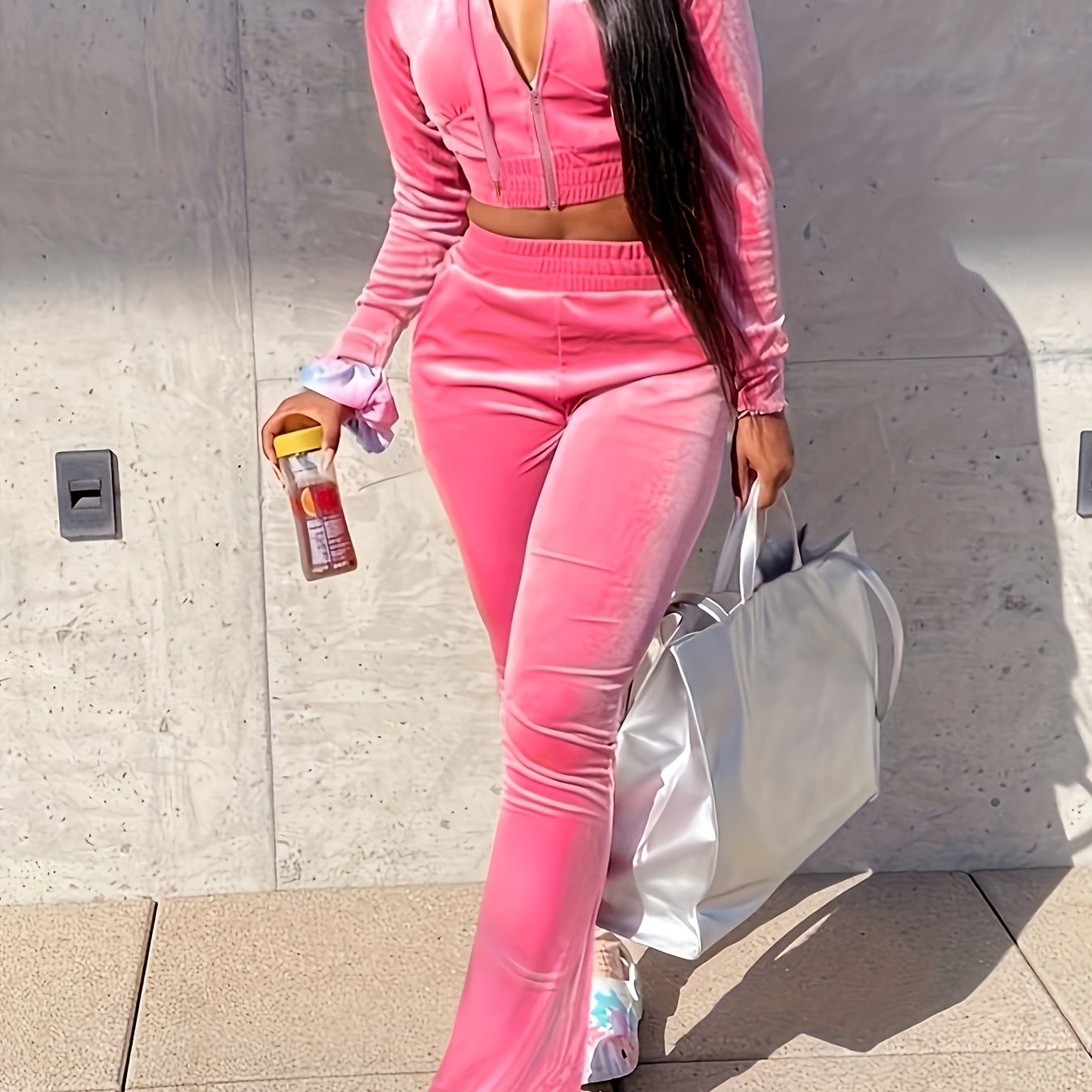Women's Fashion Casual Zipper Sexy Suit Hoodie Sweatpants Two-piece Set