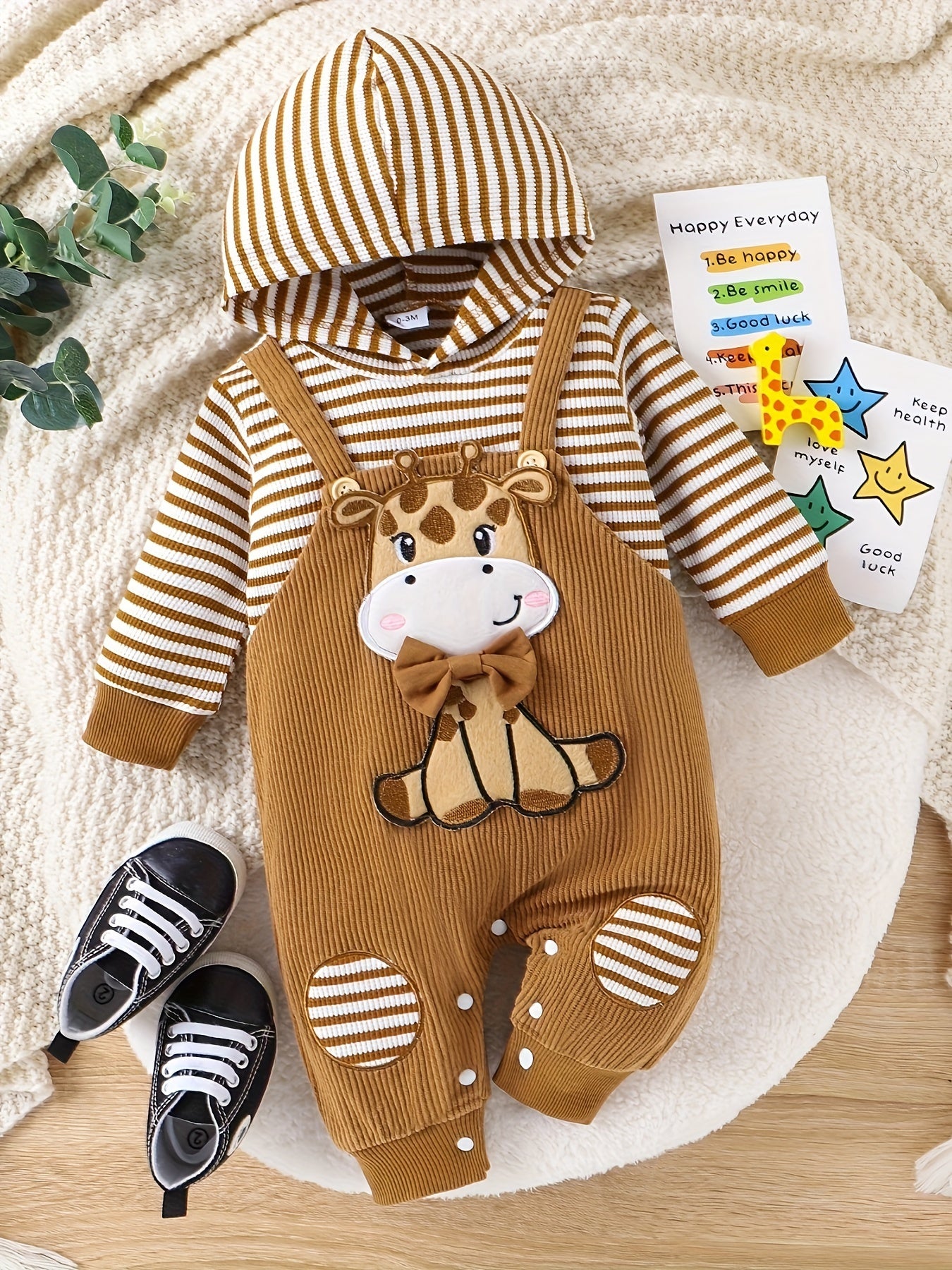 Baby Boys Cute Cartoon Graphic Hooded Bodysuit