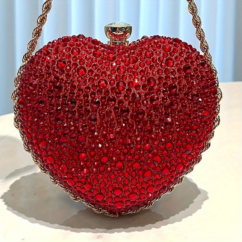 Glamorous Red Heart-shaped Clutch Bag With Diamonds Ladies' Handbags