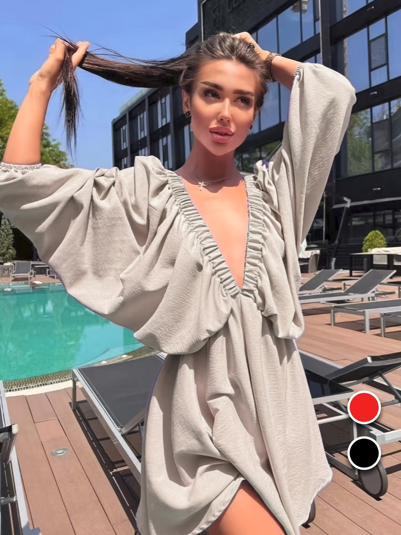 Elegant V-Neck Long Olive Whisper Dress