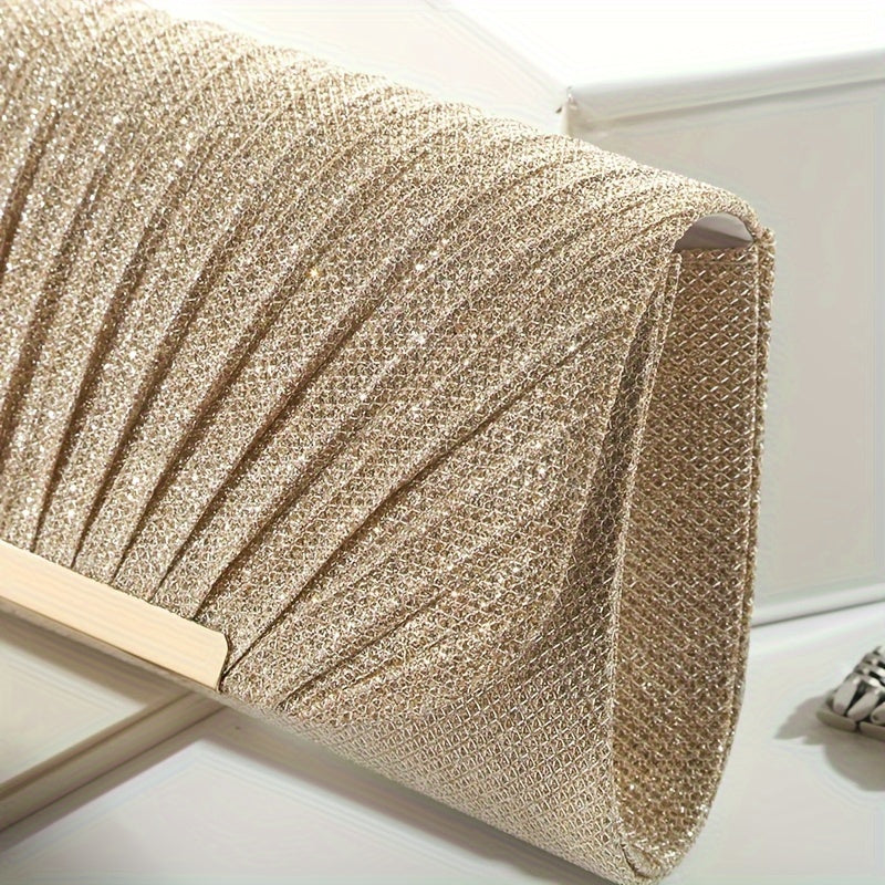 Glitter Envelope Clutch With Pleated Design Ladies Bag