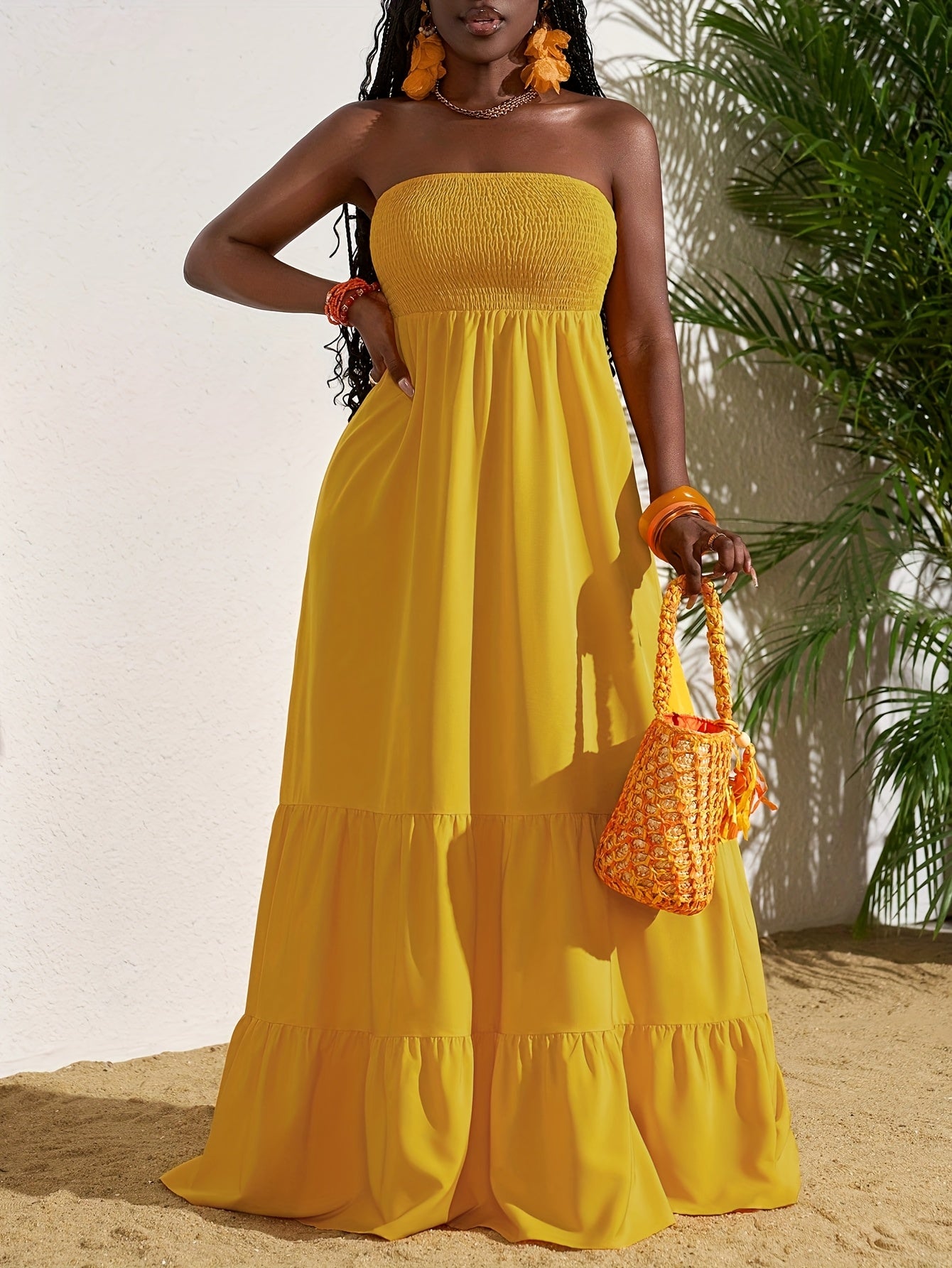 Yellow Off-Shoulder Ruffled Hem for Women