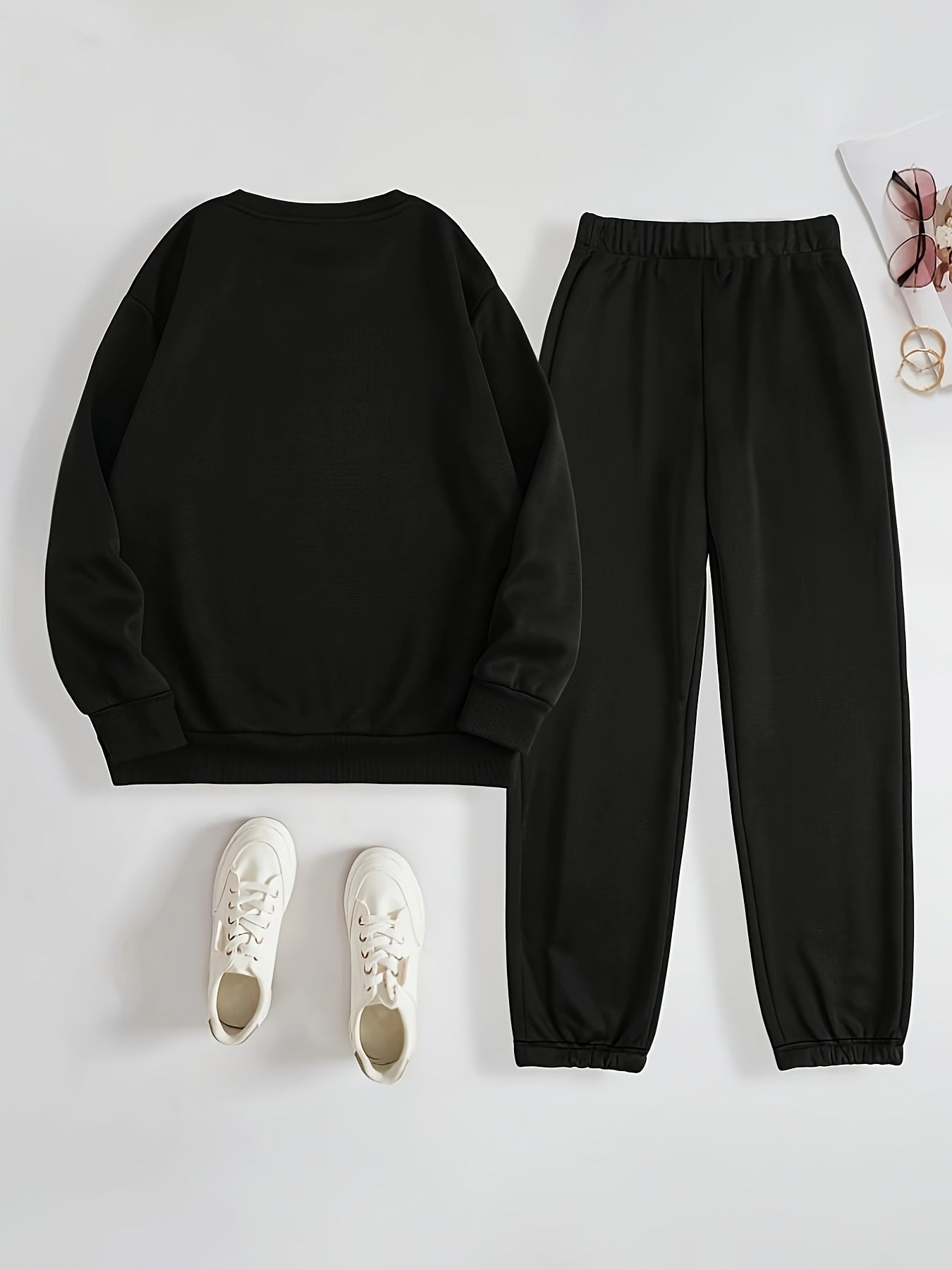 Women's Geometric Pattern Crew Neck Sweatshirt and Joggers Set