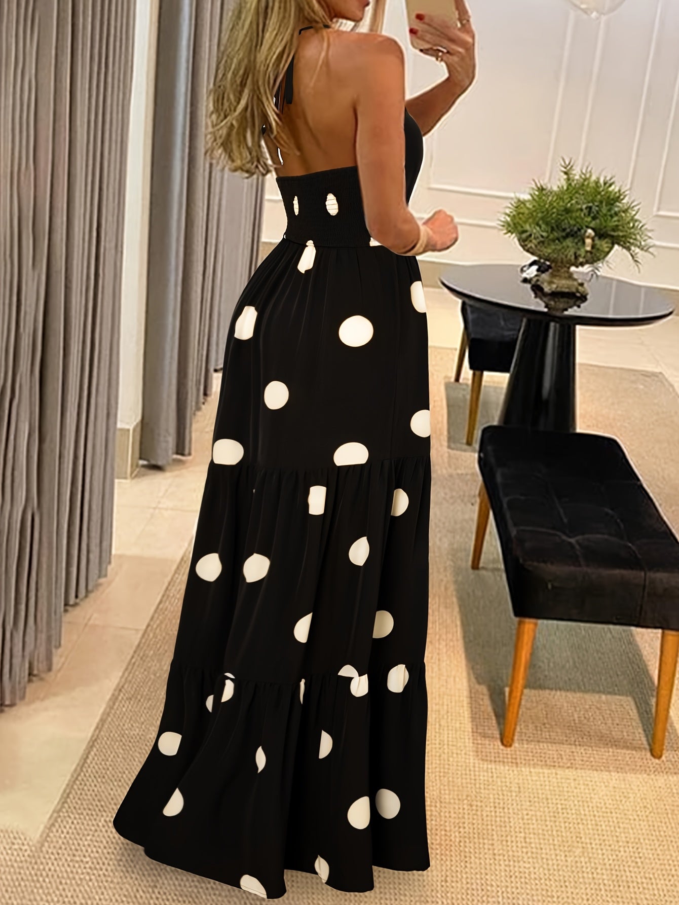 {First-Level Directional} Polka Dot Halter Dress