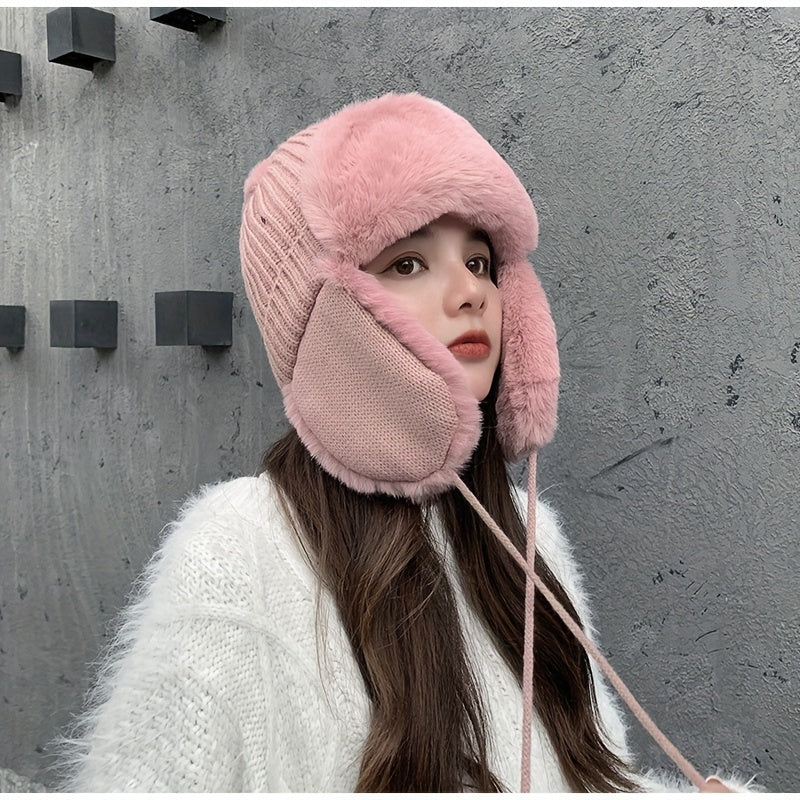 Thicken Plush Furry Ear Protection Thermal Bomber Hat, Fall Winter Keep Warm Soft Comfortable Earflap Warm Hat