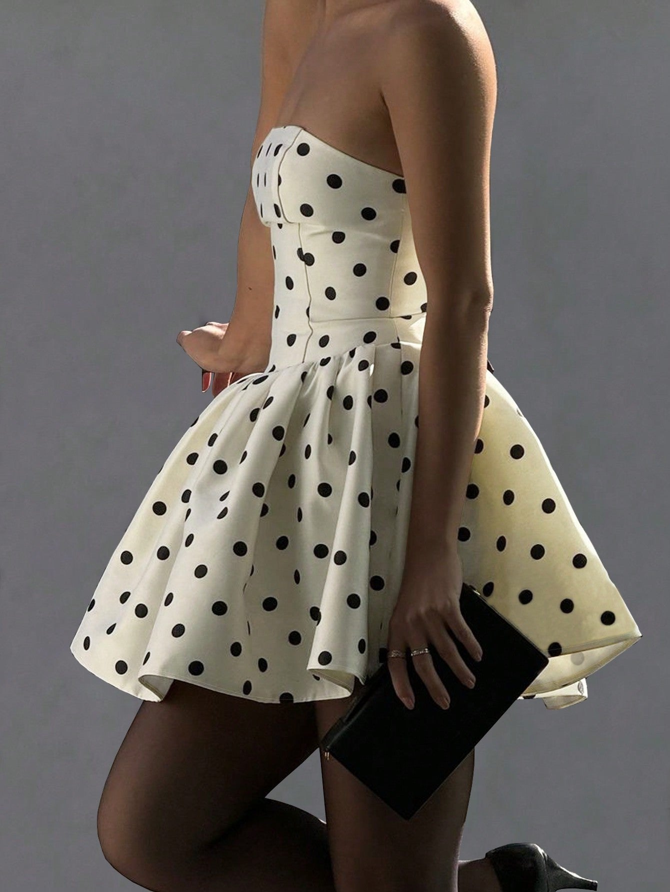 Chic Classic Polka Pop Strapless A-Line Fluffy Skirt Dress