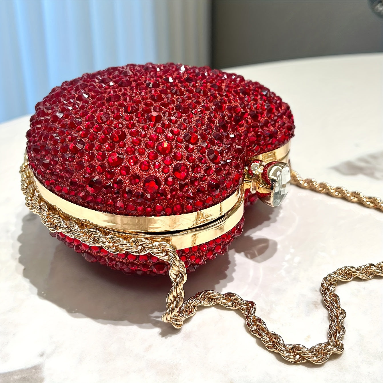 Glamorous Red Heart-shaped Clutch Bag With Diamonds Ladies' Handbags