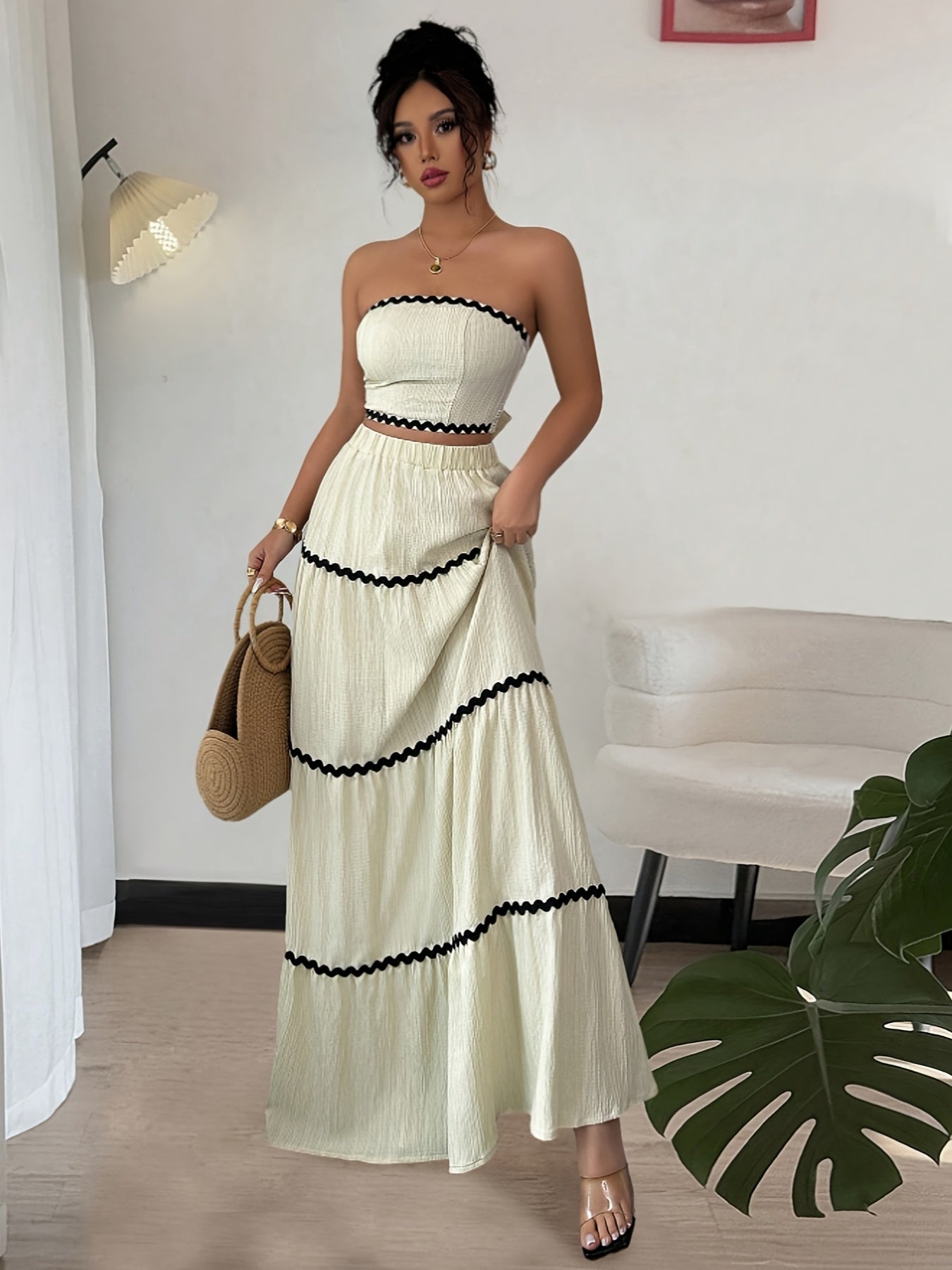 Women's Bohemian Fashion Sunset Wrap Co-Ord Skirt Pants Set