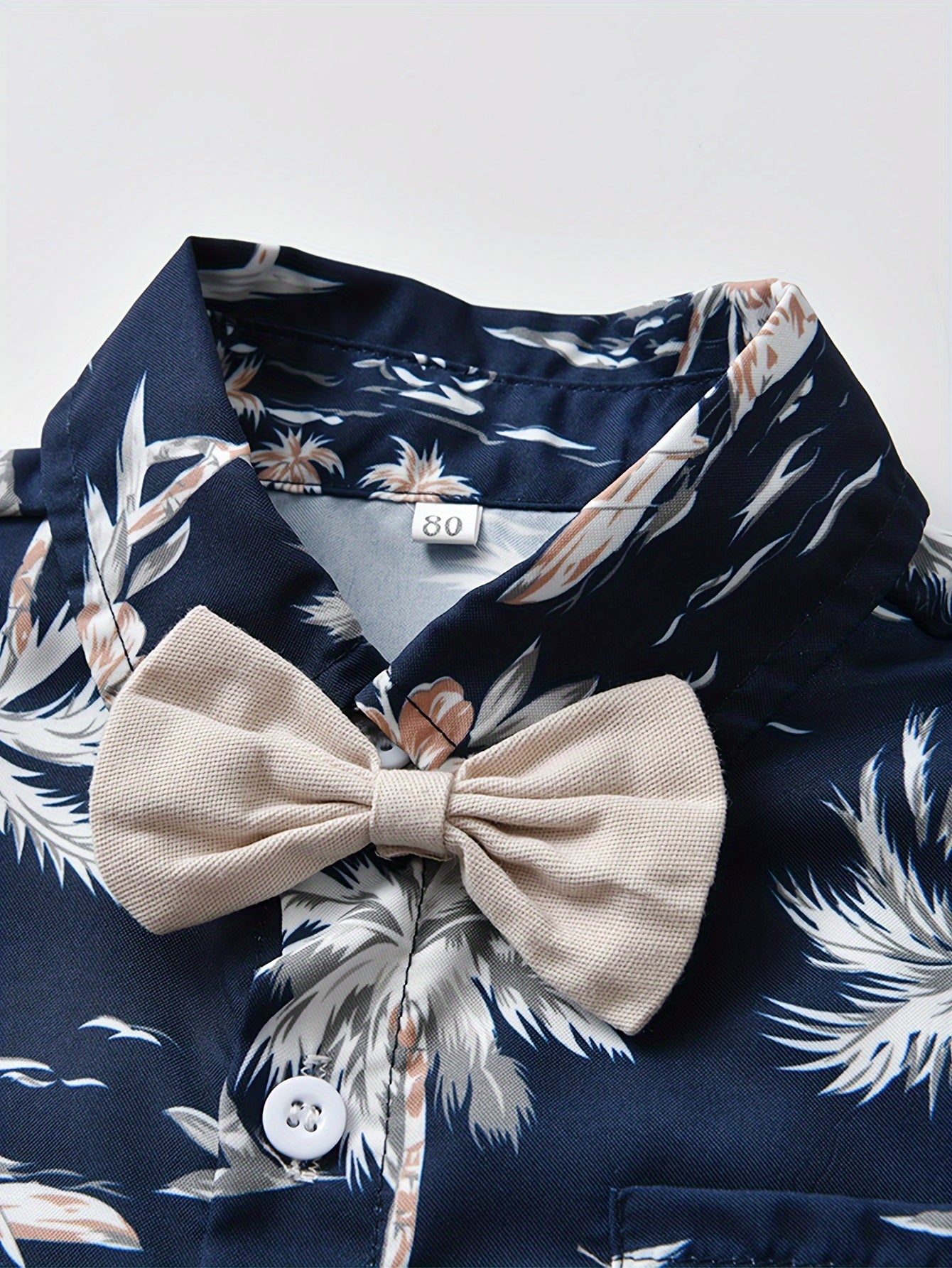 Casual Cotton Blend Floral Print Suit with Long Sleeve Shirt and Elastic Waist Suspenders Pants