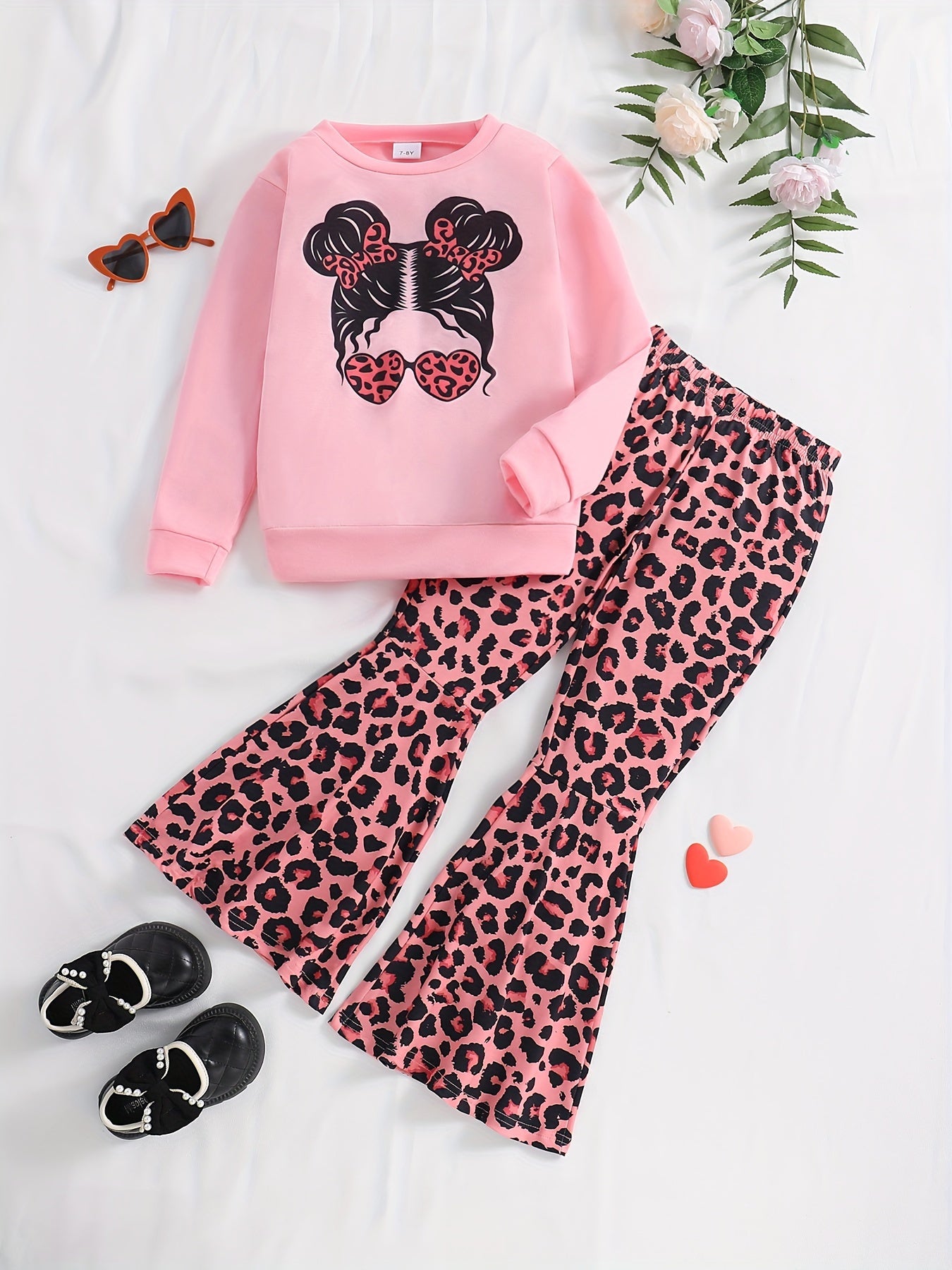 Sweatshirt & Leopard Pattern Flared Pants Set