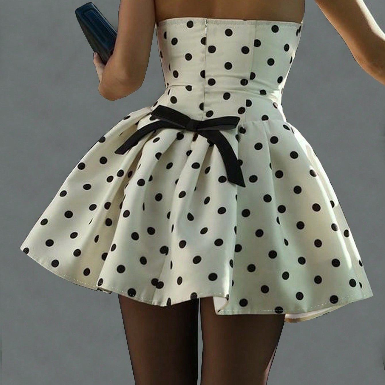 Chic Classic Polka Pop Strapless A-Line Fluffy Skirt Dress