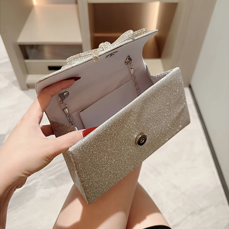 Luxury Style With Elegance Diamond Butterfly Knot Chain Handbag