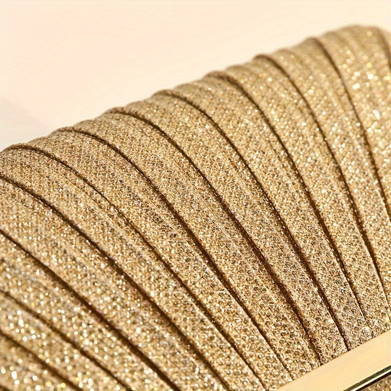 Glitter Envelope Clutch With Pleated Design Ladies Bag