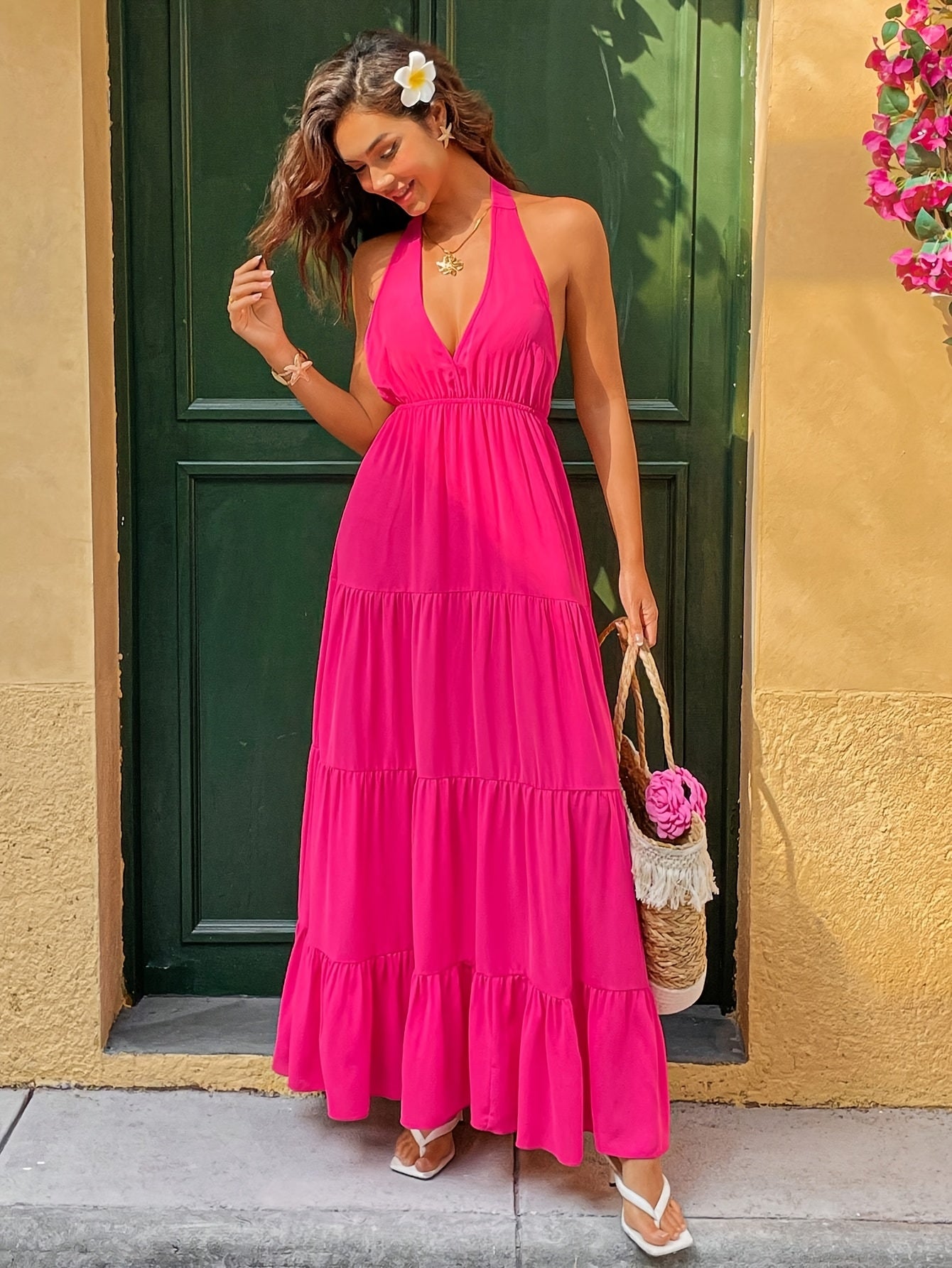 Off Shoulder Petal & Plaid Perfection Maxi Dress