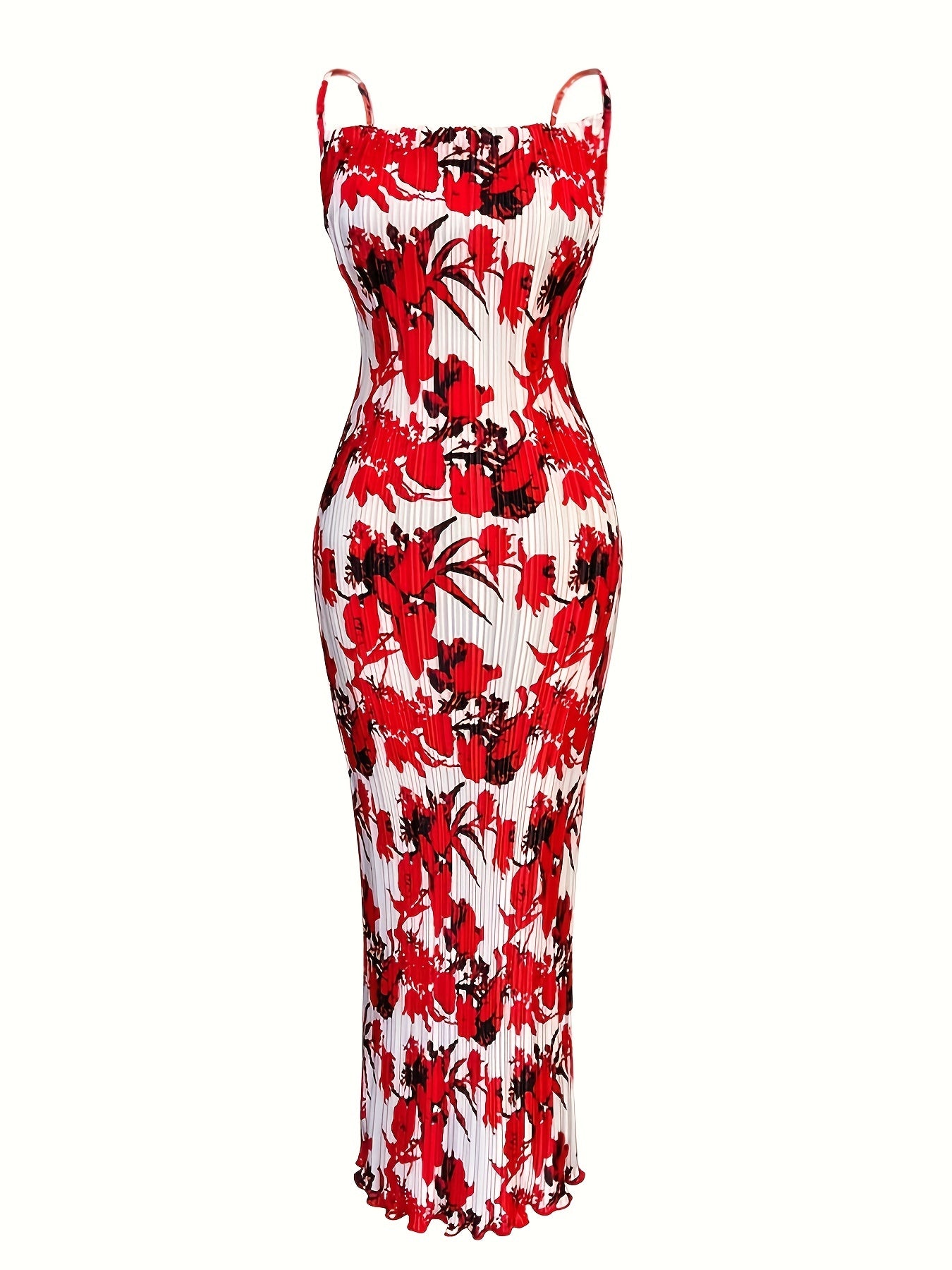 Tie Dye Print Pleated Spaghetti Strap Bodycon Dress