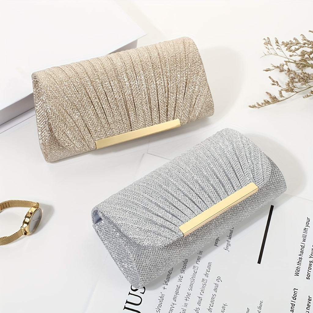 Glitter Envelope Clutch With Pleated Design Ladies Bag