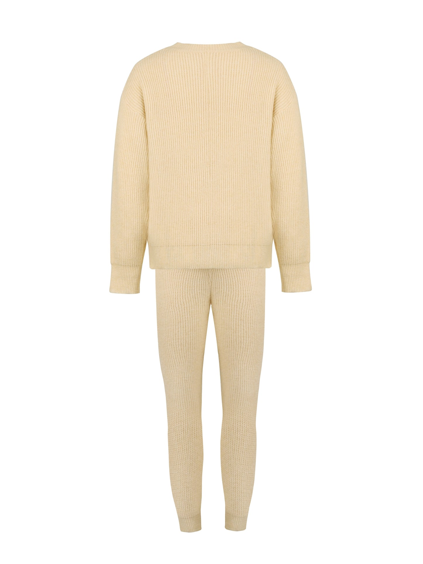 Solid Knitted Casual Two-piece Set, Crew Neck Long Sleeve Top & Pants Outfits, Women's Clothing