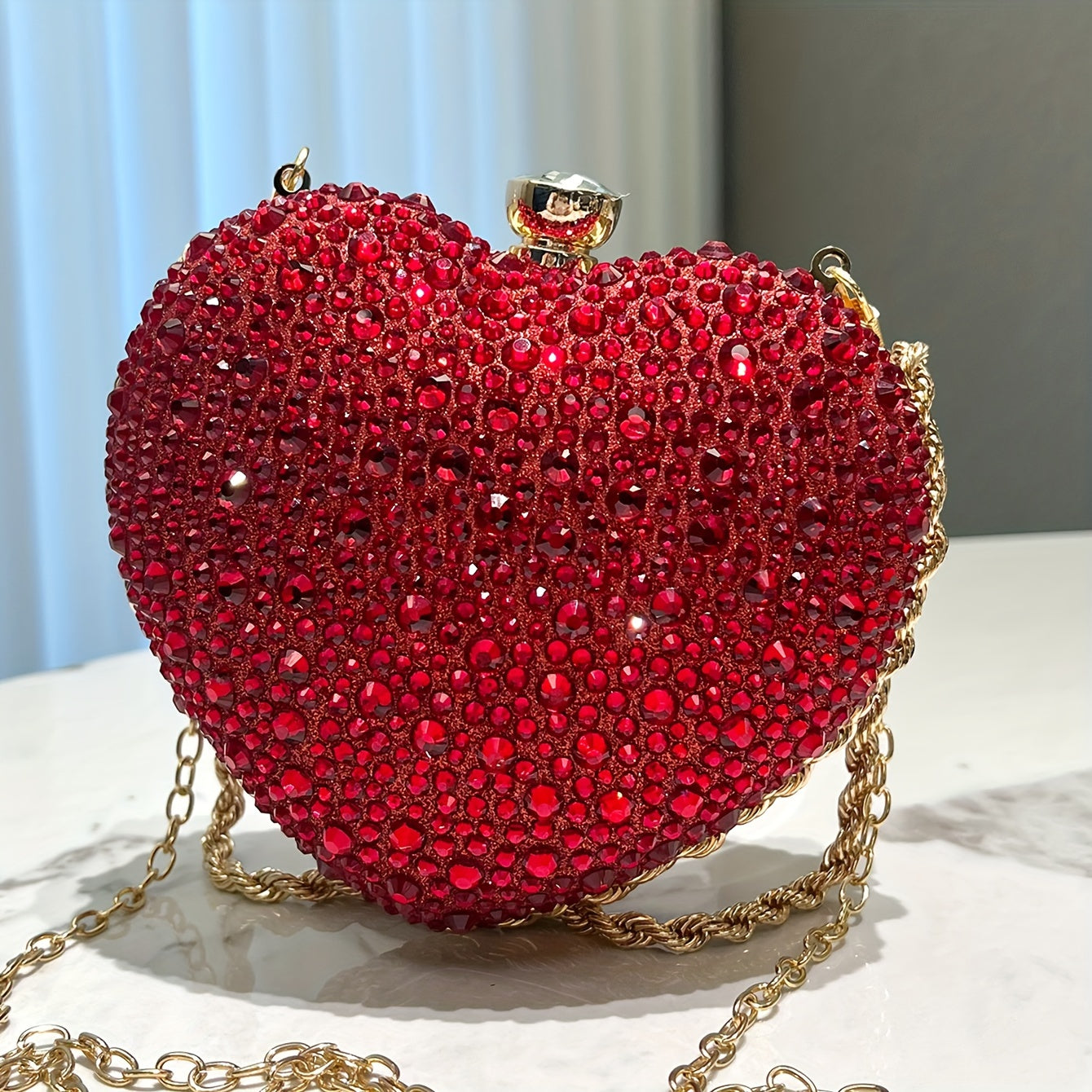 Glamorous Red Heart-shaped Clutch Bag With Diamonds Ladies' Handbags