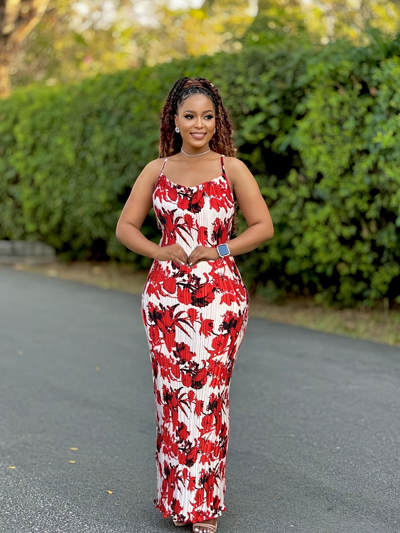 Tie Dye Print Pleated Spaghetti Strap Bodycon Dress