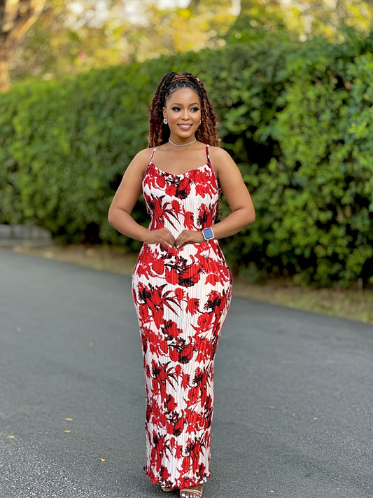 Tie Dye Print Pleated Spaghetti Strap Bodycon Dress