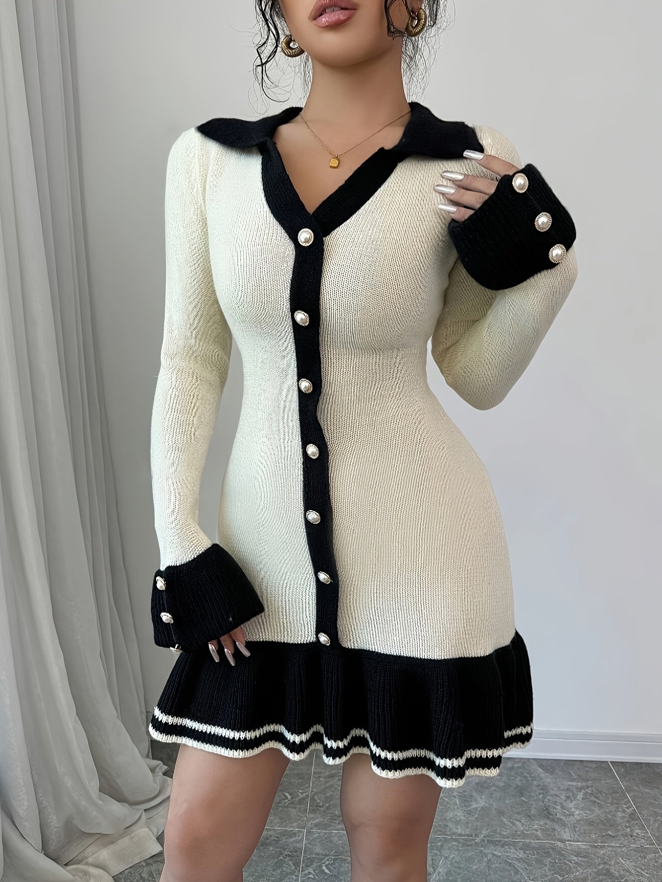 Women's Elegant V-Neck Sleeve Cozy Class Icon Dress