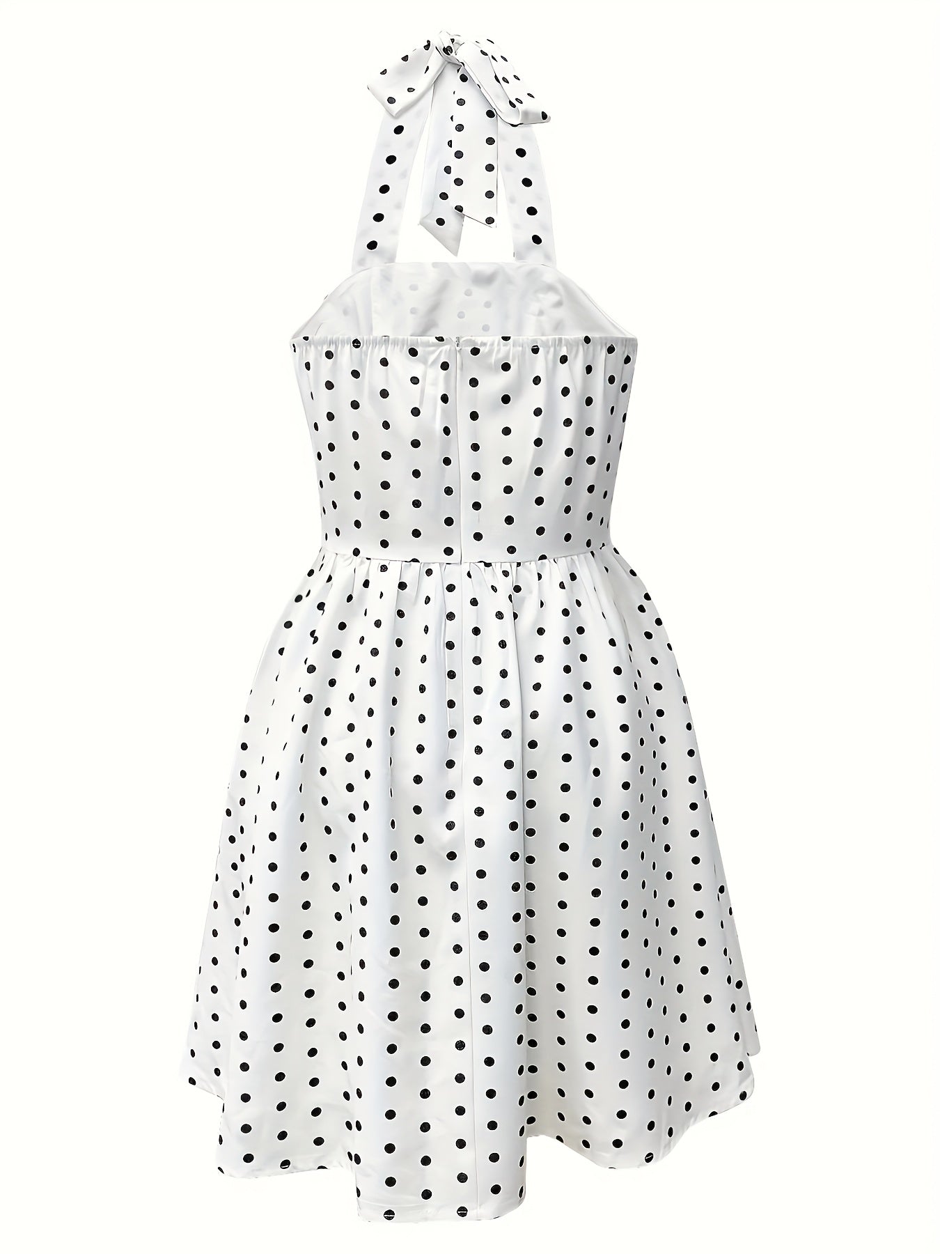 Print Polka Dot Halter Dress for Women - Backless A-Line Mini with Ruffled Hem, Machine Washable Polyester, White & Black Design, Perfect for Spring/Fall, Spring Fashion Wear | Chic Mini Dress | Nonstretch Dress, Cute Dresses