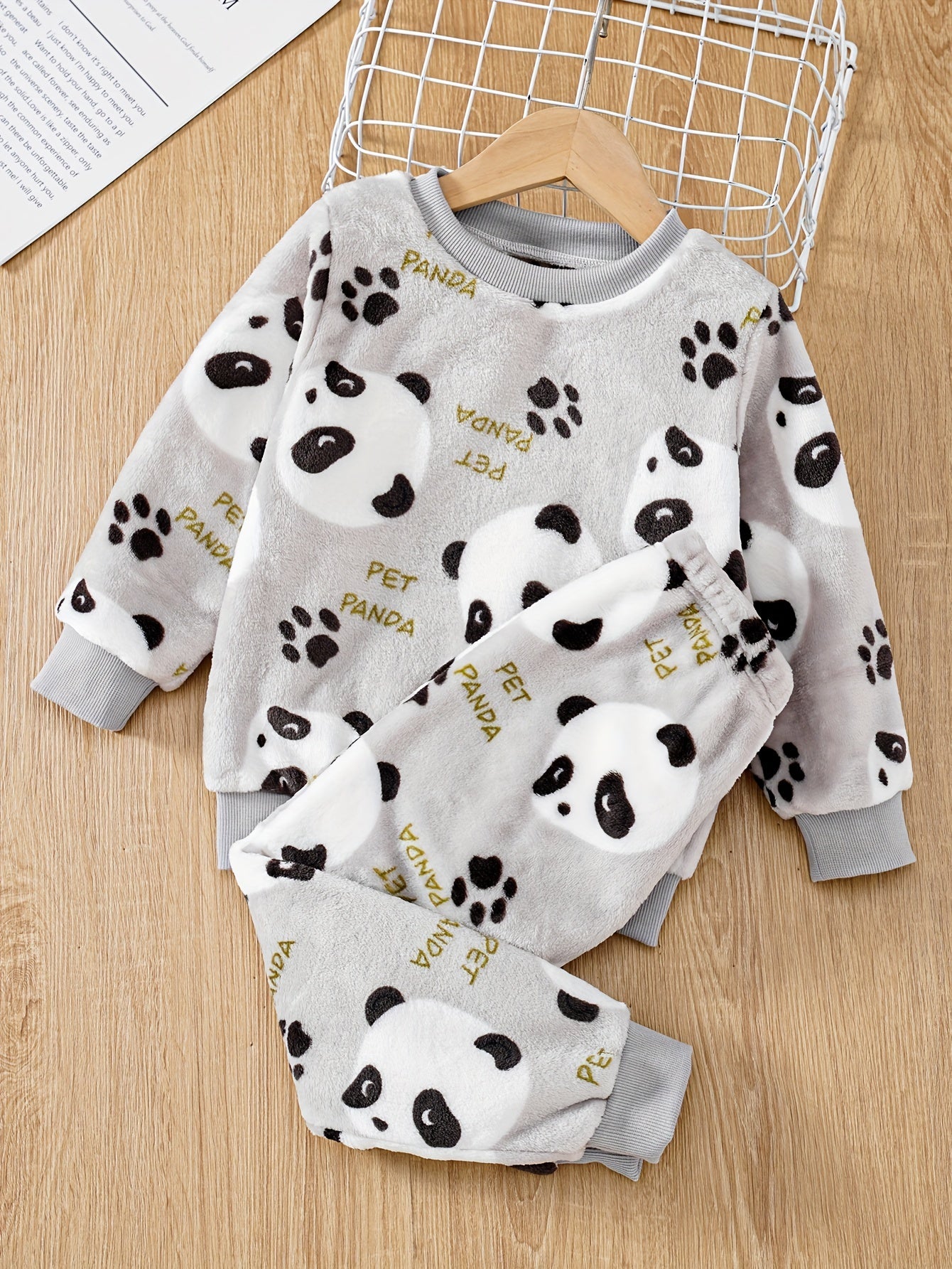 Panda Print Fleece Sweatshirt and Pants Set