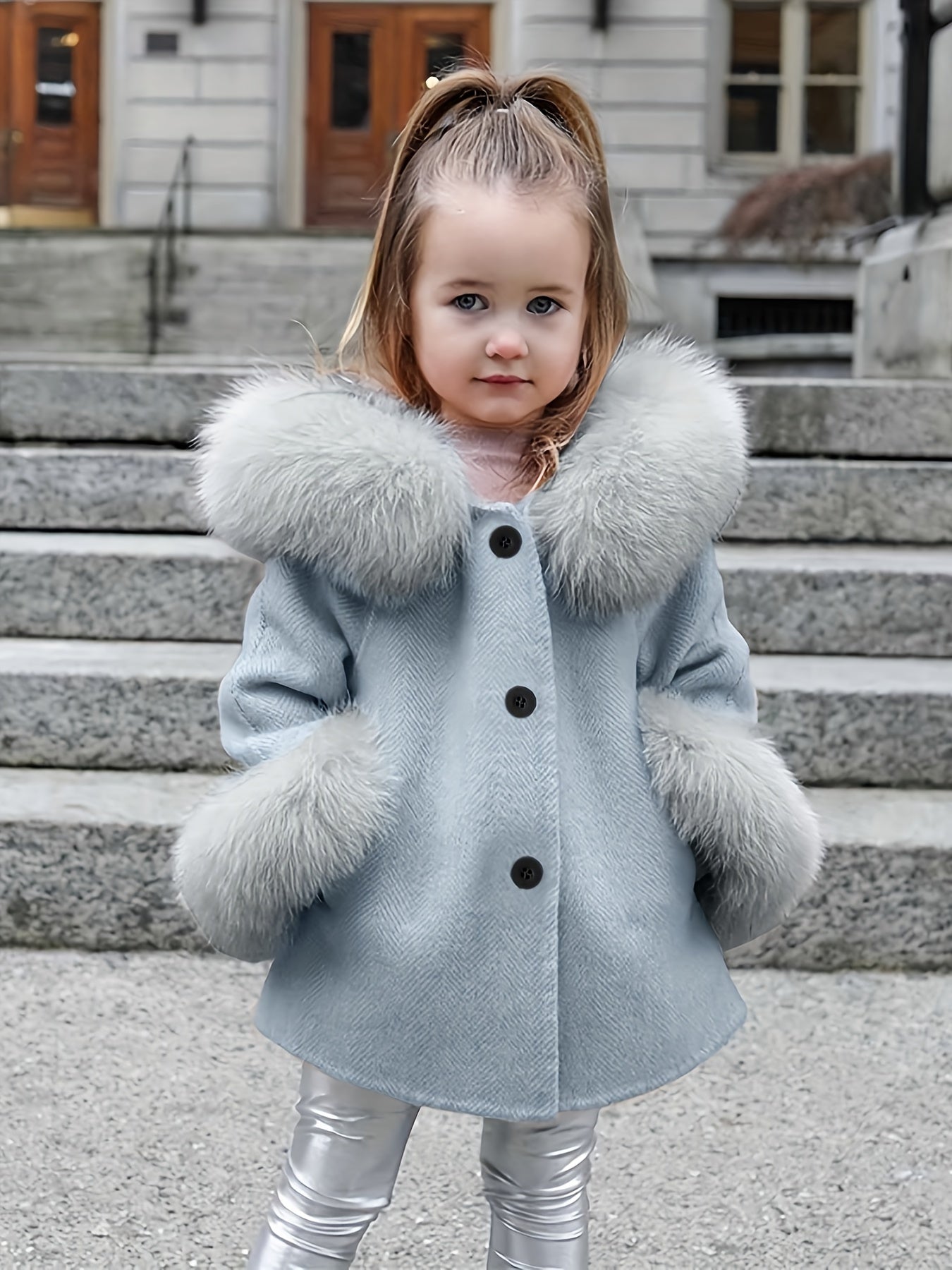 Girls Furry Hooded Coat