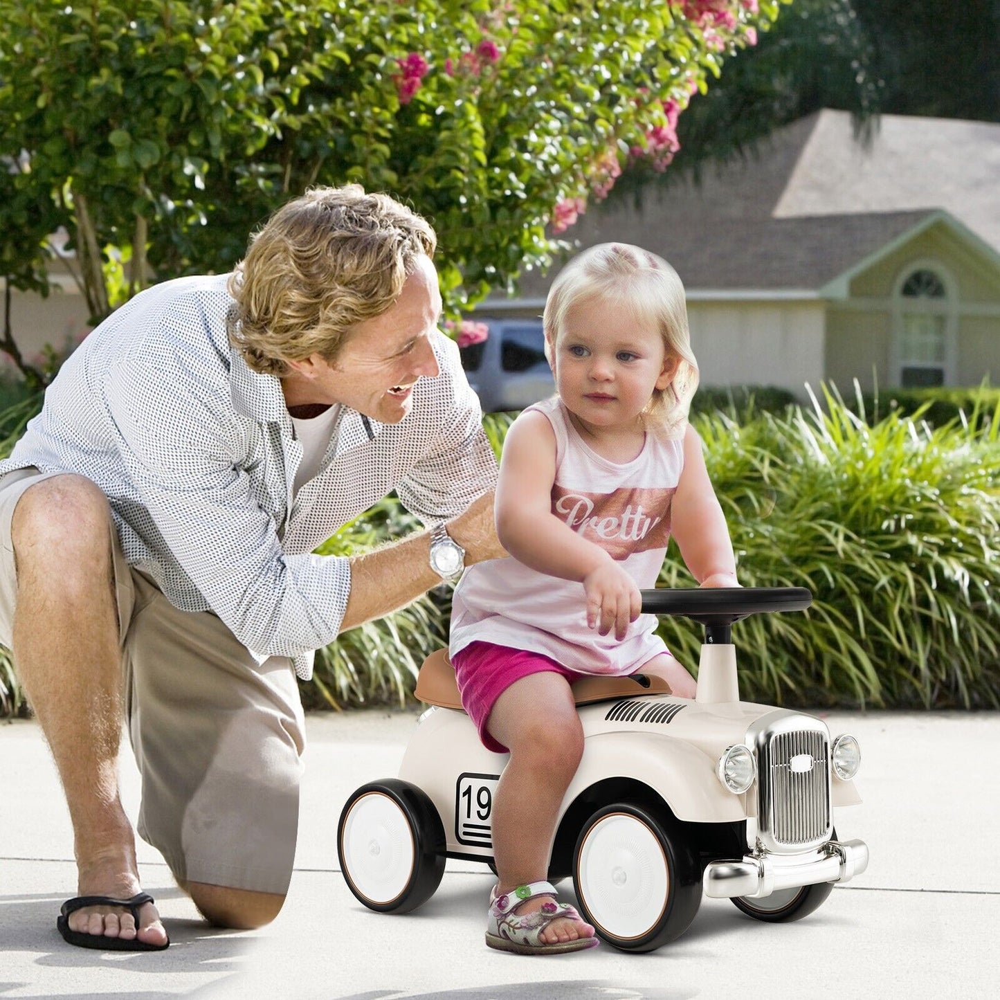 Retro Push Car w/ Under-seat Storage Space for kids