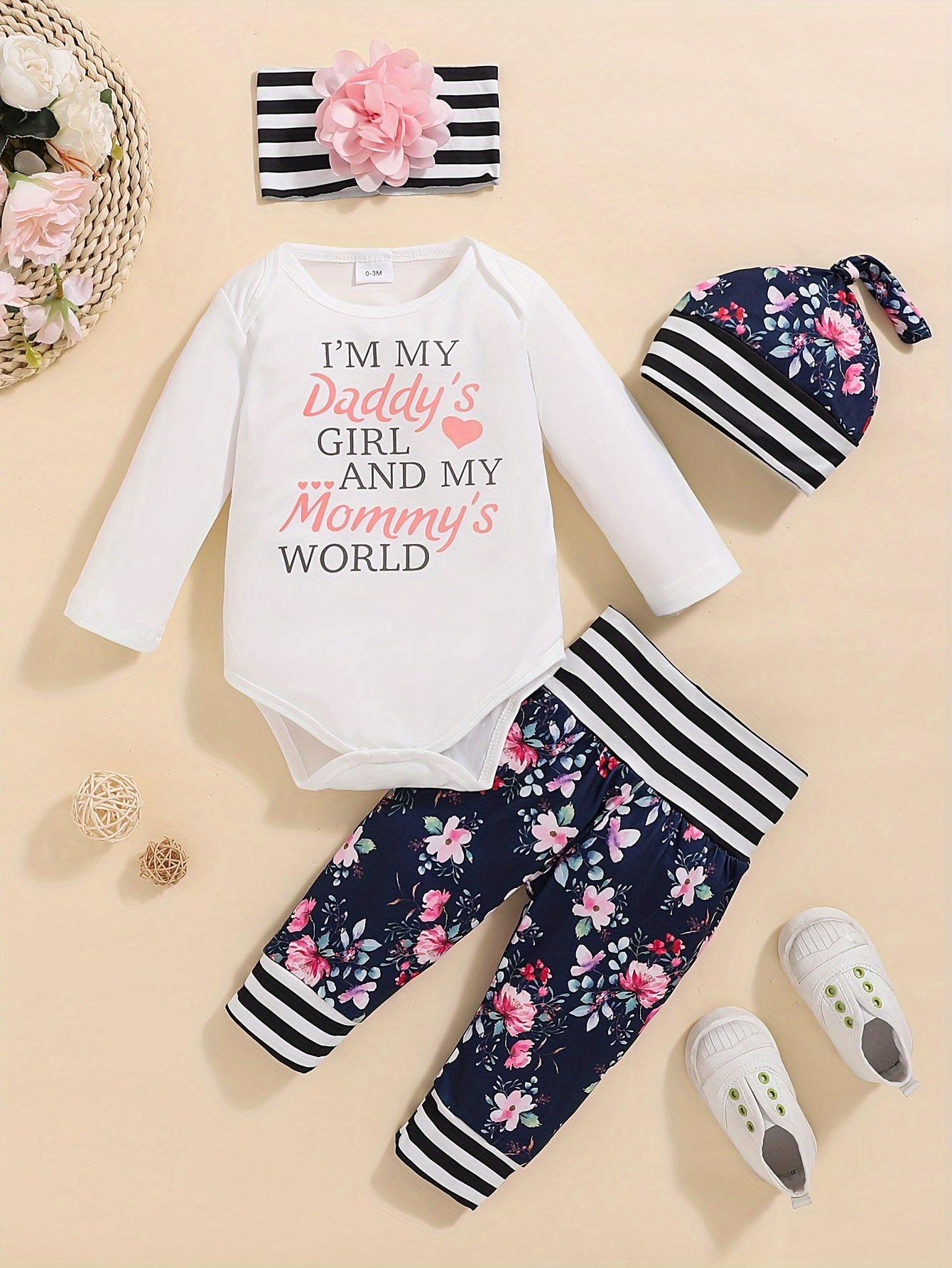 Baby Girls Long Sleeve Bodysuit and Floral Pants Clothes Set