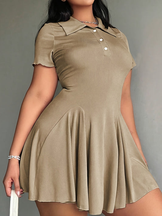 Women'S Casual Tennis Polo Dress - Short Sleeve, Button-Up Collar, Ribbed Texture, Knee-Length with Paddles, Beige, Casual Wear|Short Sleeve Dress|Buttonup Collar, Tennis Dress