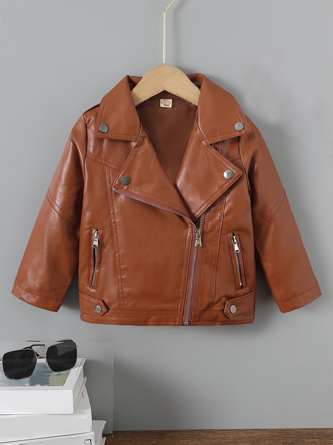 Children's Leather Jacket Zipper Coat