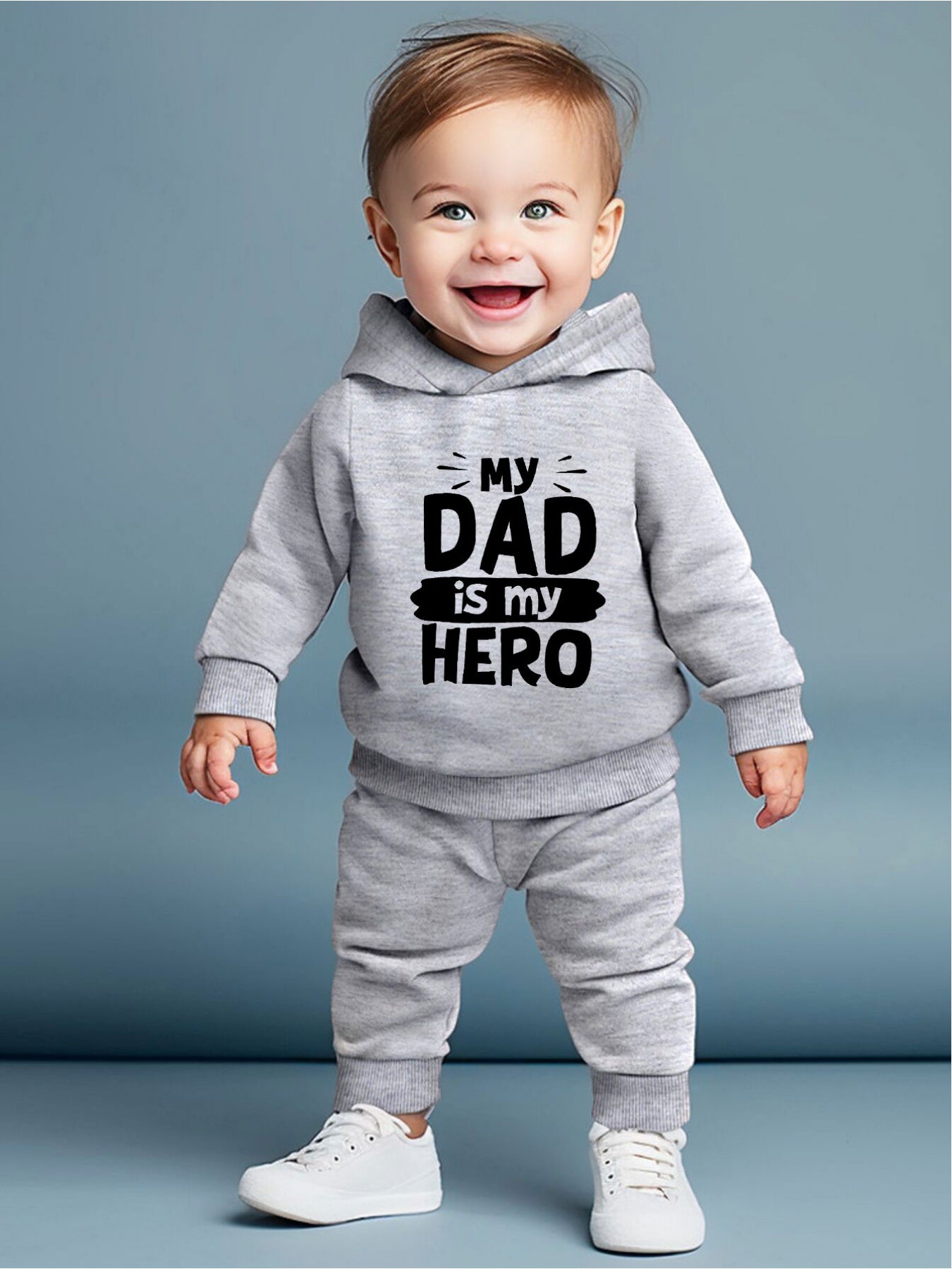 DAD IS MY HERO Print Long Sleeve Hooded Sweatshirt + Pants Set