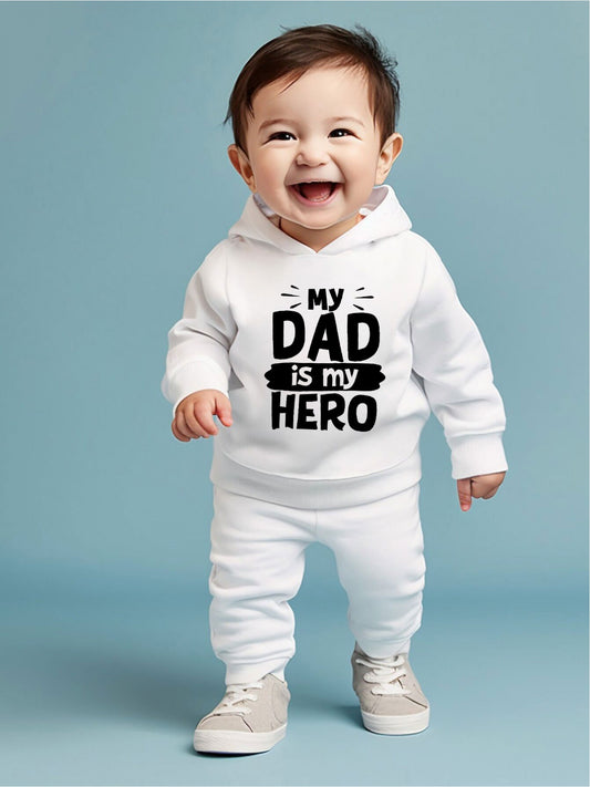 DAD IS MY HERO Print Long Sleeve Hooded Sweatshirt + Pants Set