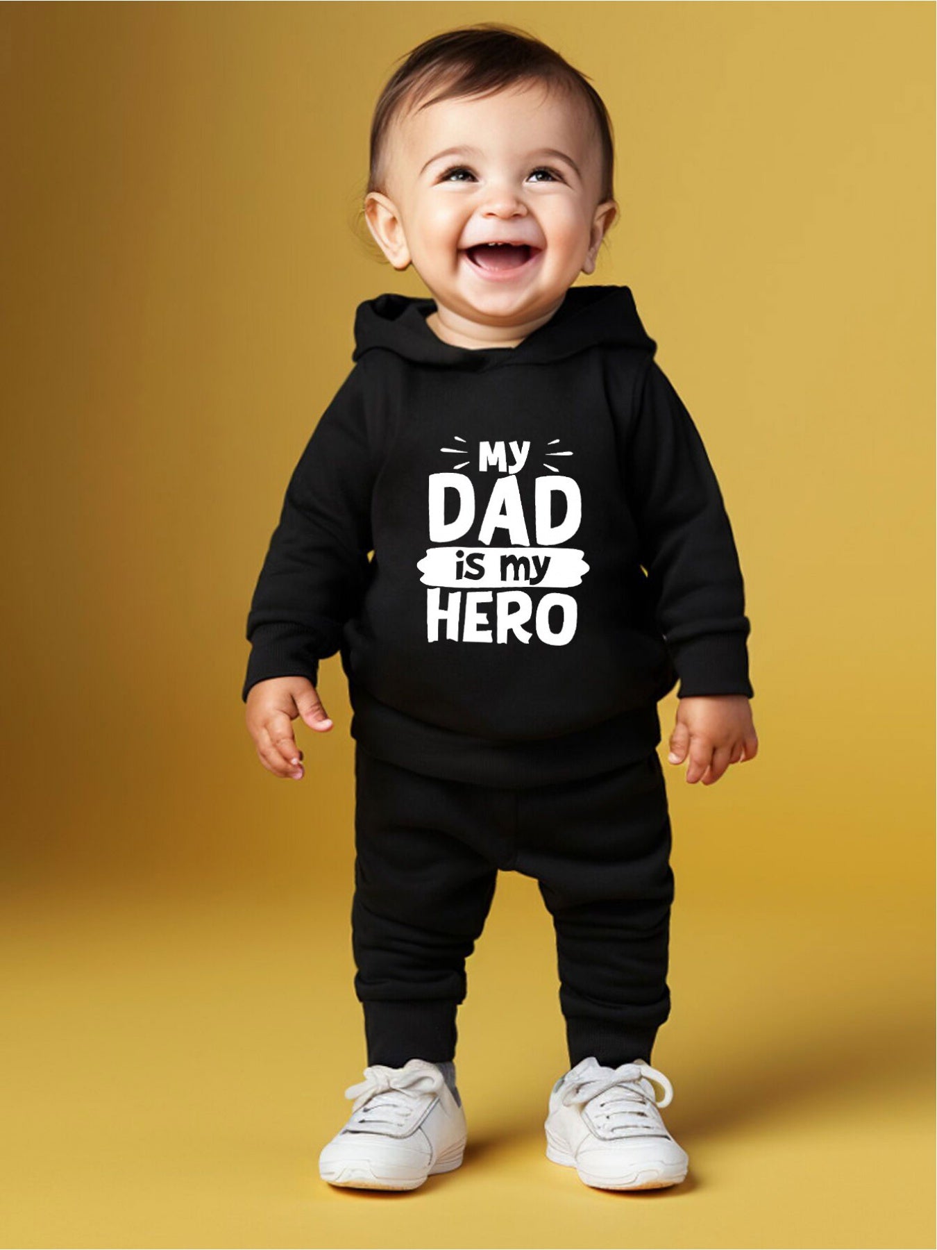 DAD IS MY HERO Print Long Sleeve Hooded Sweatshirt + Pants Set