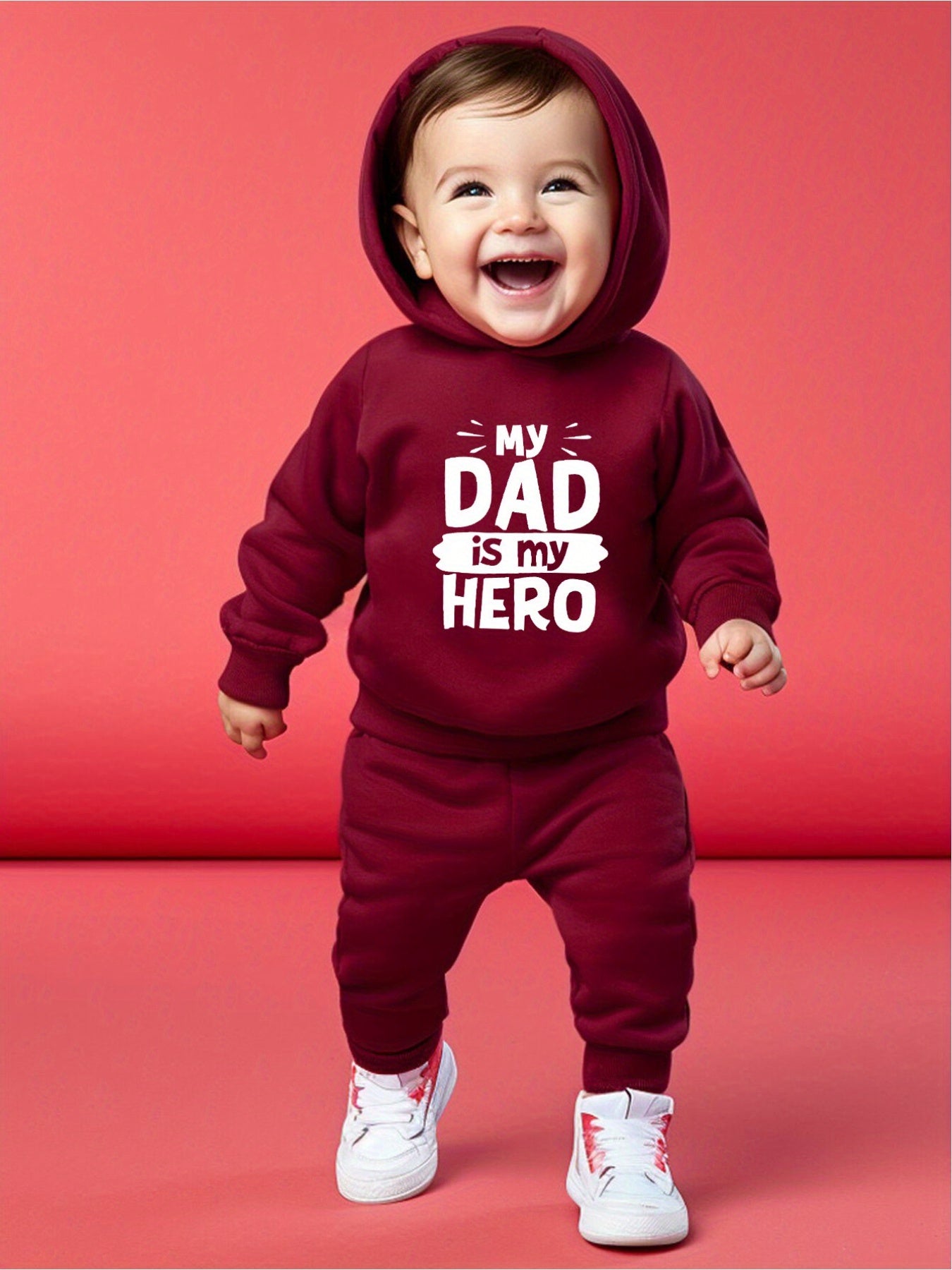 DAD IS MY HERO Print Long Sleeve Hooded Sweatshirt + Pants Set