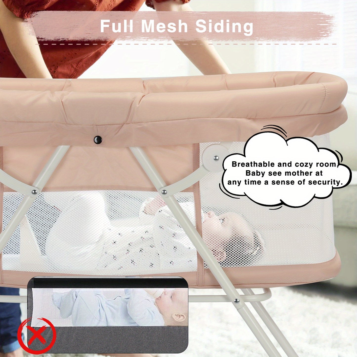 Baby cot, 2-in-1 baby cot and bassinet, Easy folding travel cot with mattress included, Multifunctional bassinet baby