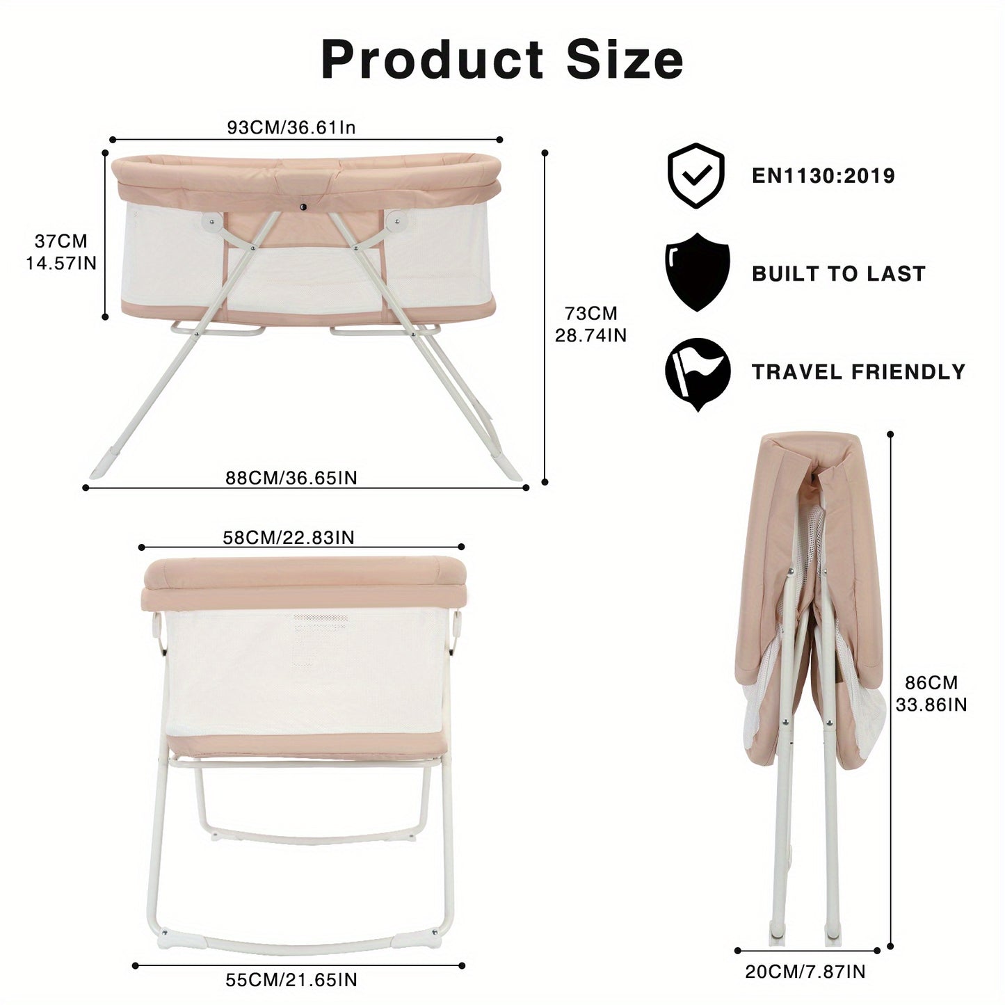 Baby cot, 2-in-1 baby cot and bassinet, Easy folding travel cot with mattress included, Multifunctional bassinet baby