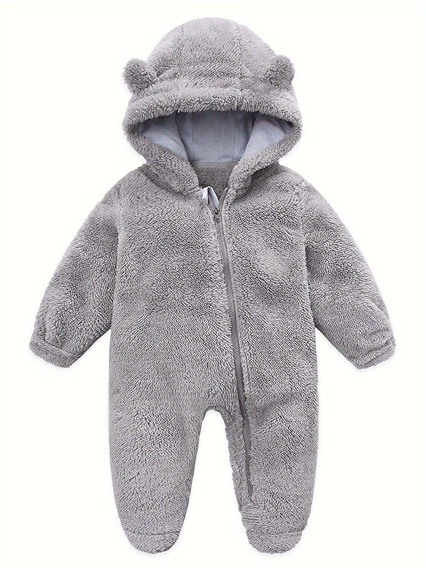 Baby Girl Boy Fleece Snowsuit Bear Jumpsuit Hooded